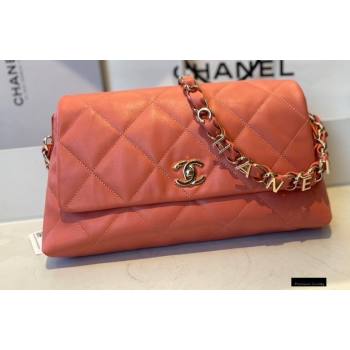 Chanel Lambskin Medium Flap Bag with Logo Strap AS2300 Coral Pink 2021 (jiyuan/haoyun-21012211)
