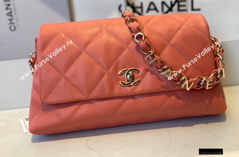 Chanel Lambskin Medium Flap Bag with Logo Strap AS2300 Coral Pink 2021 (jiyuan/haoyun-21012211)