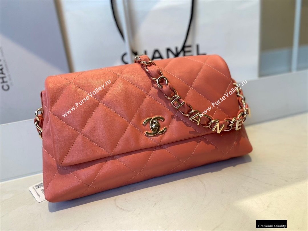 Chanel Lambskin Medium Flap Bag with Logo Strap AS2300 Coral Pink 2021 (jiyuan/haoyun-21012211)