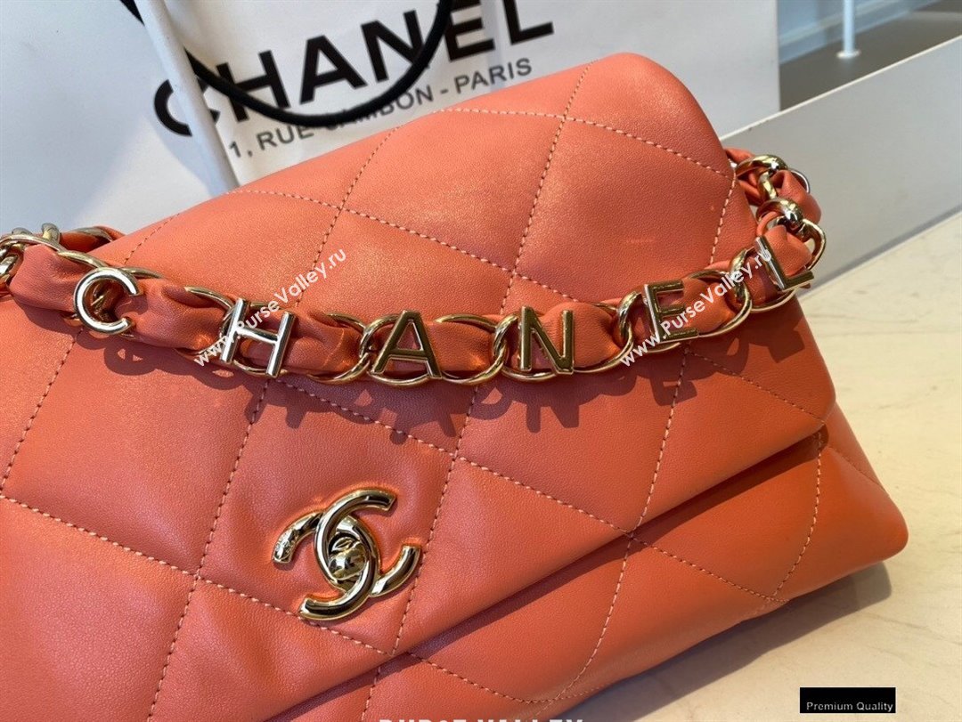 Chanel Lambskin Medium Flap Bag with Logo Strap AS2300 Coral Pink 2021 (jiyuan/haoyun-21012211)