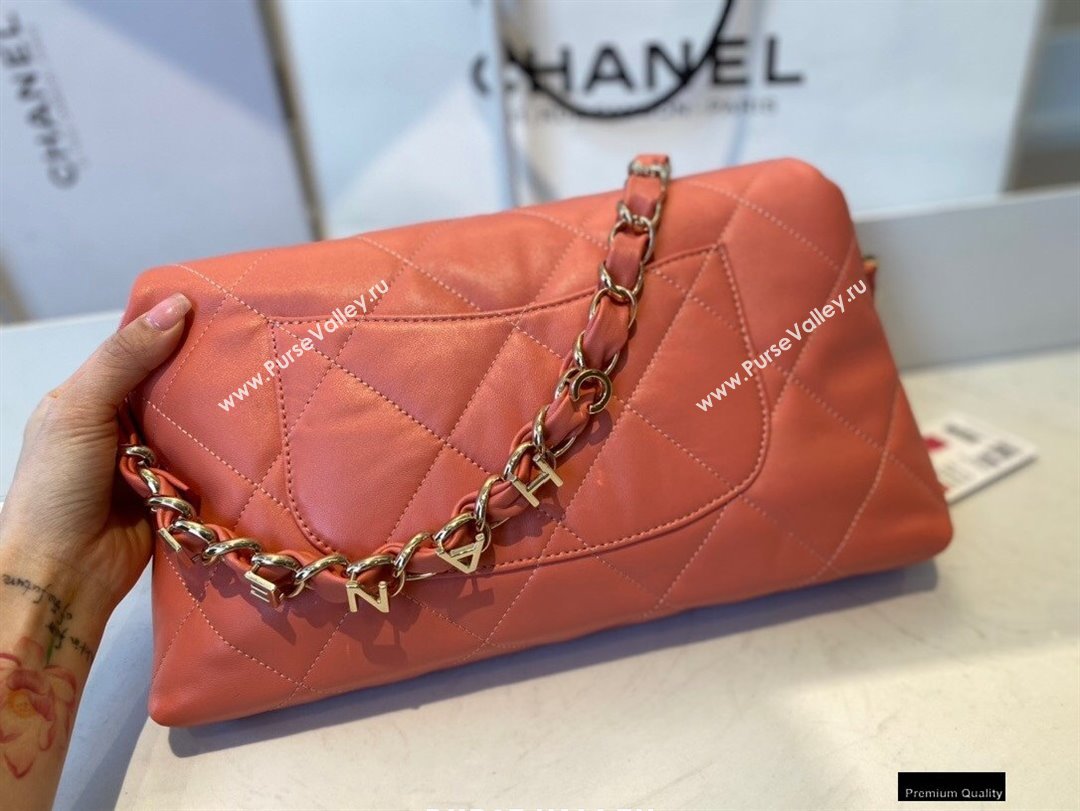 Chanel Lambskin Medium Flap Bag with Logo Strap AS2300 Coral Pink 2021 (jiyuan/haoyun-21012211)