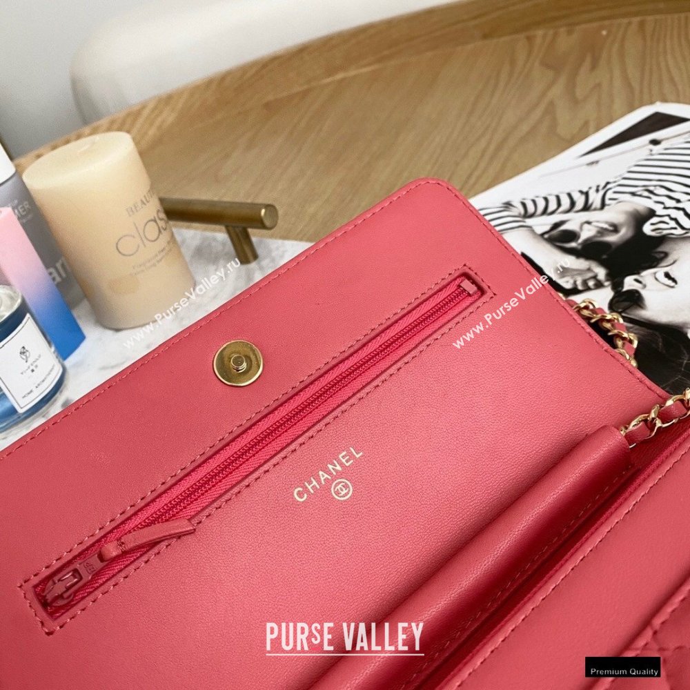 Chanel Zirconium Crystal CC Logo Wallet on Chain WOC Bag AP1943 Coral Pink 2021 (yingfeng-21012222)
