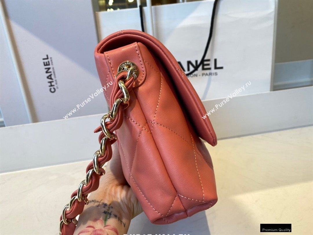Chanel Lambskin Medium Flap Bag with Logo Strap AS2300 Coral Pink 2021 (jiyuan/haoyun-21012211)