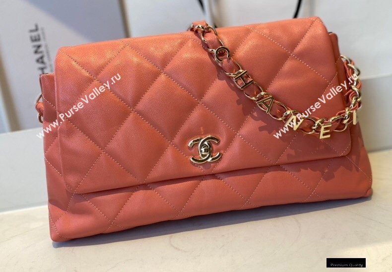 Chanel Lambskin Large Flap Bag with Logo Strap AS2316 Coral Pink 2021 (jiyuan/haoyun-21012210)