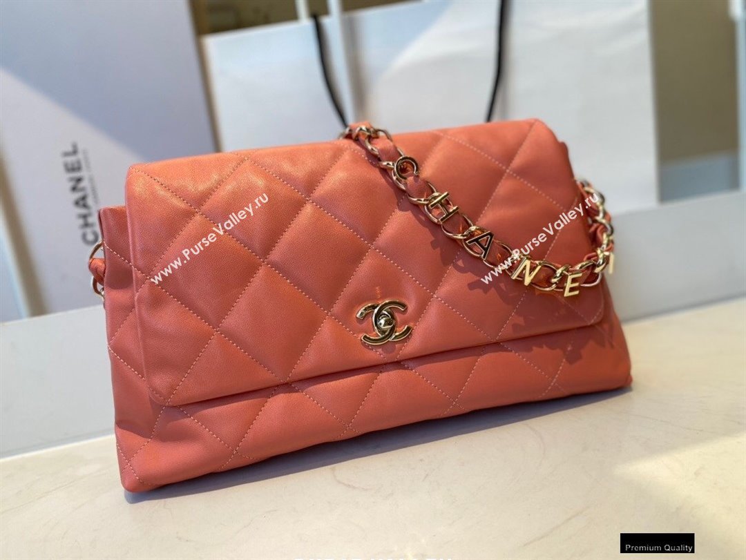 Chanel Lambskin Large Flap Bag with Logo Strap AS2316 Coral Pink 2021 (jiyuan/haoyun-21012210)