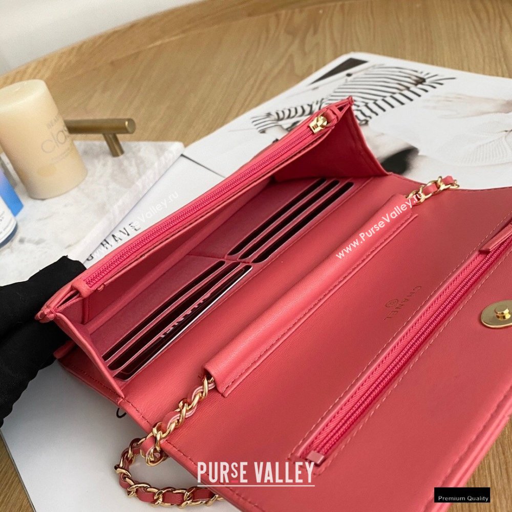 Chanel Zirconium Crystal CC Logo Wallet on Chain WOC Bag AP1943 Coral Pink 2021 (yingfeng-21012222)