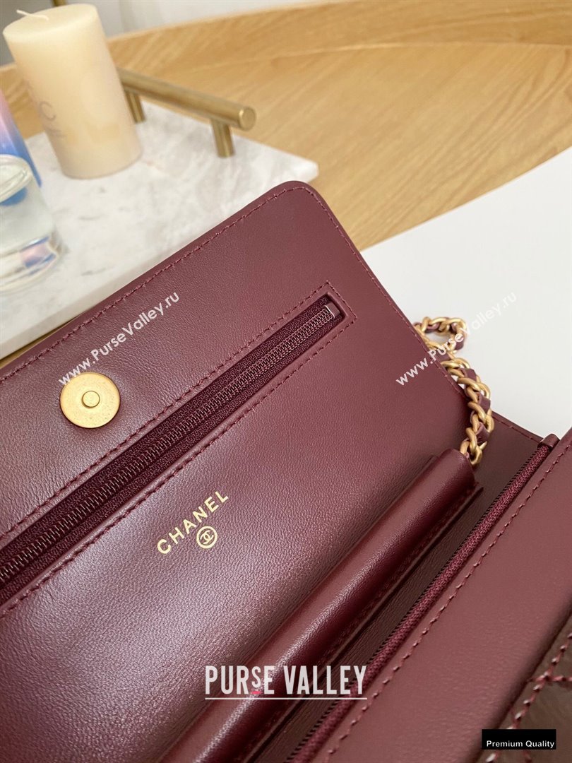 Chanel Crumpled Calfskin Wallet on Chain WOC Bag Burgundy 2021 (yingfeng-21012214)