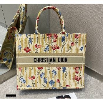 Dior Book Tote Bag in Beige Multicolor Hibiscus Metallic Thread Embroidery 2021 (vivi-2112302)