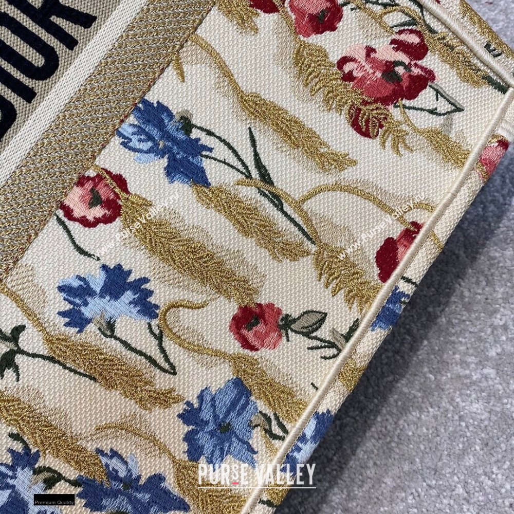 Dior Book Tote Bag in Beige Multicolor Hibiscus Metallic Thread Embroidery 2021 (vivi-2112302)