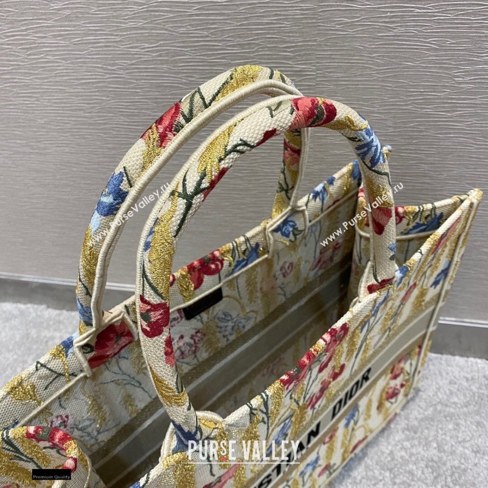 Dior Book Tote Bag in Beige Multicolor Hibiscus Metallic Thread Embroidery 2021 (vivi-2112302)