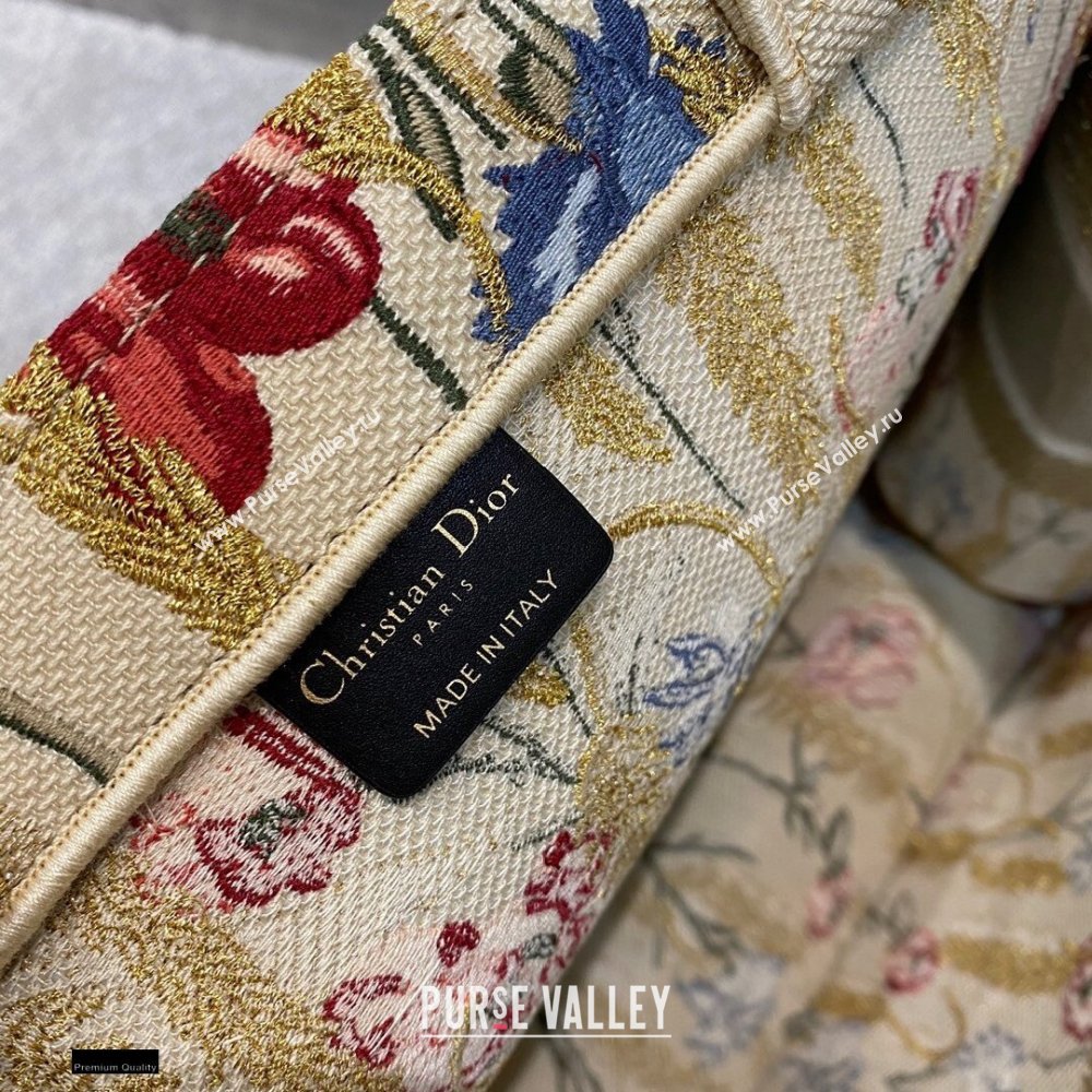Dior Book Tote Bag in Beige Multicolor Hibiscus Metallic Thread Embroidery 2021 (vivi-2112302)