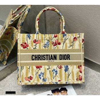 Dior Small Book Tote Bag in Beige Multicolor Hibiscus Metallic Thread Embroidery 2021 (vivi-2112303)