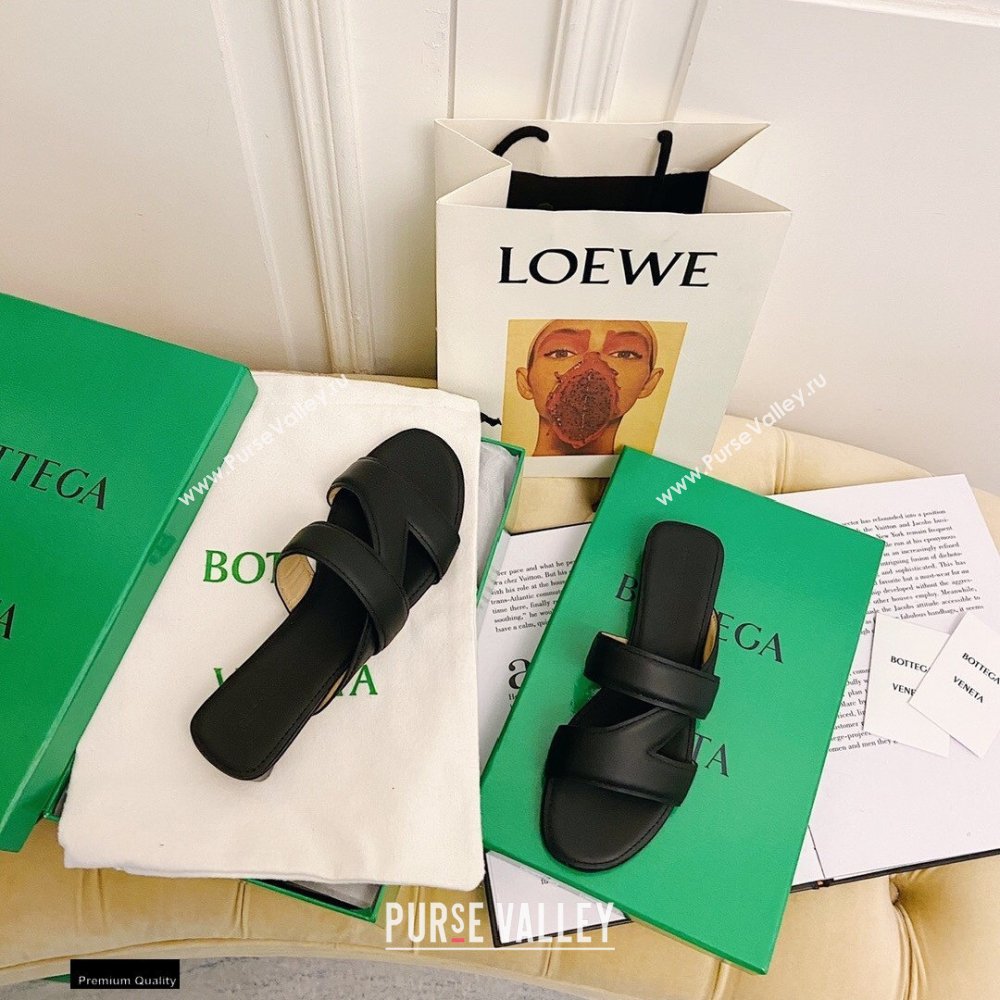 Bottega Veneta THE BAND Calf Leather Flat Sandals Black 2021 (modeng-21012511)