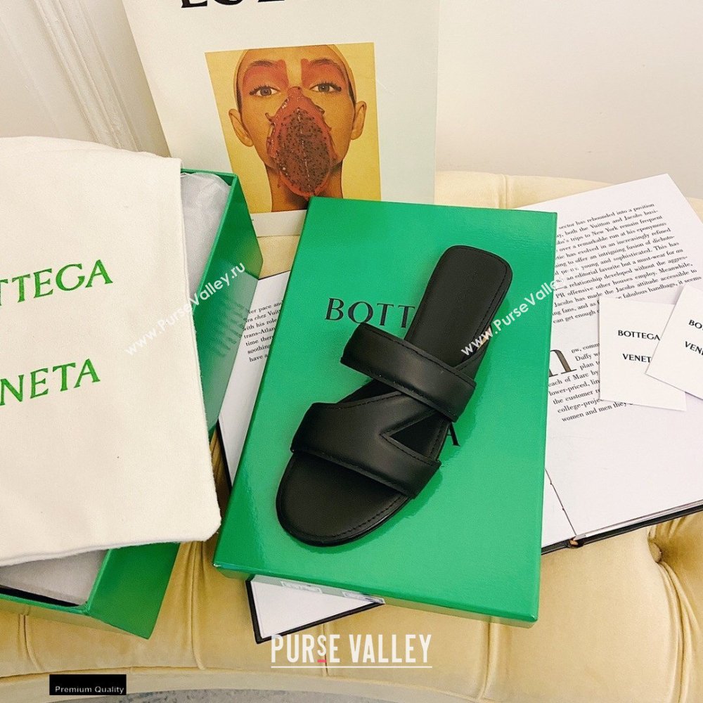 Bottega Veneta THE BAND Calf Leather Flat Sandals Black 2021 (modeng-21012511)