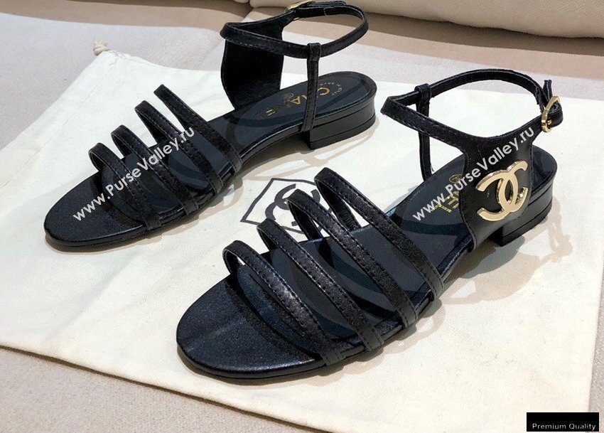 Chanel Lambskin CC Logo Sandals G36958 Black 2021 (modeng-21012614)