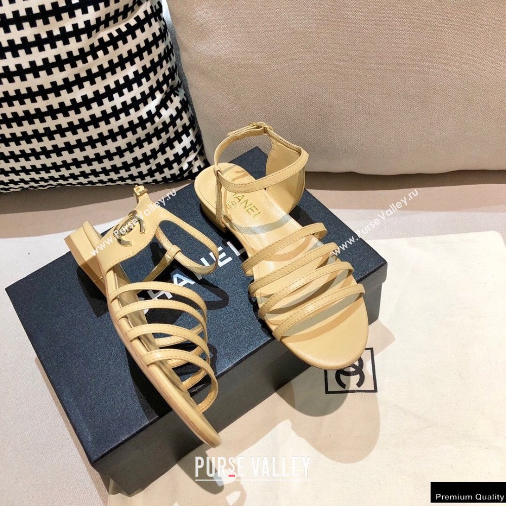 Chanel Lambskin CC Logo Sandals G36958 Beige 2021 (modeng-21012617)
