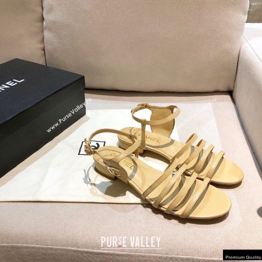 Chanel Lambskin CC Logo Sandals G36958 Beige 2021 (modeng-21012617)