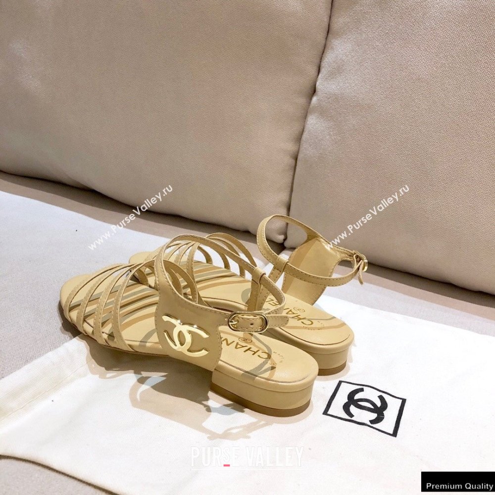 Chanel Lambskin CC Logo Sandals G36958 Beige 2021 (modeng-21012617)