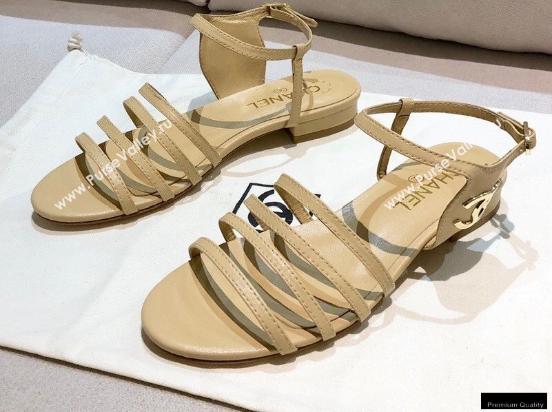 Chanel Lambskin CC Logo Sandals G36958 Beige 2021 (modeng-21012617)
