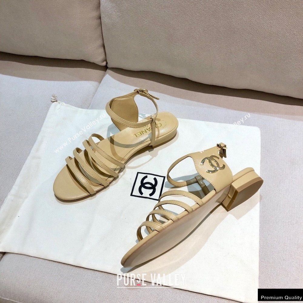 Chanel Lambskin CC Logo Sandals G36958 Beige 2021 (modeng-21012617)
