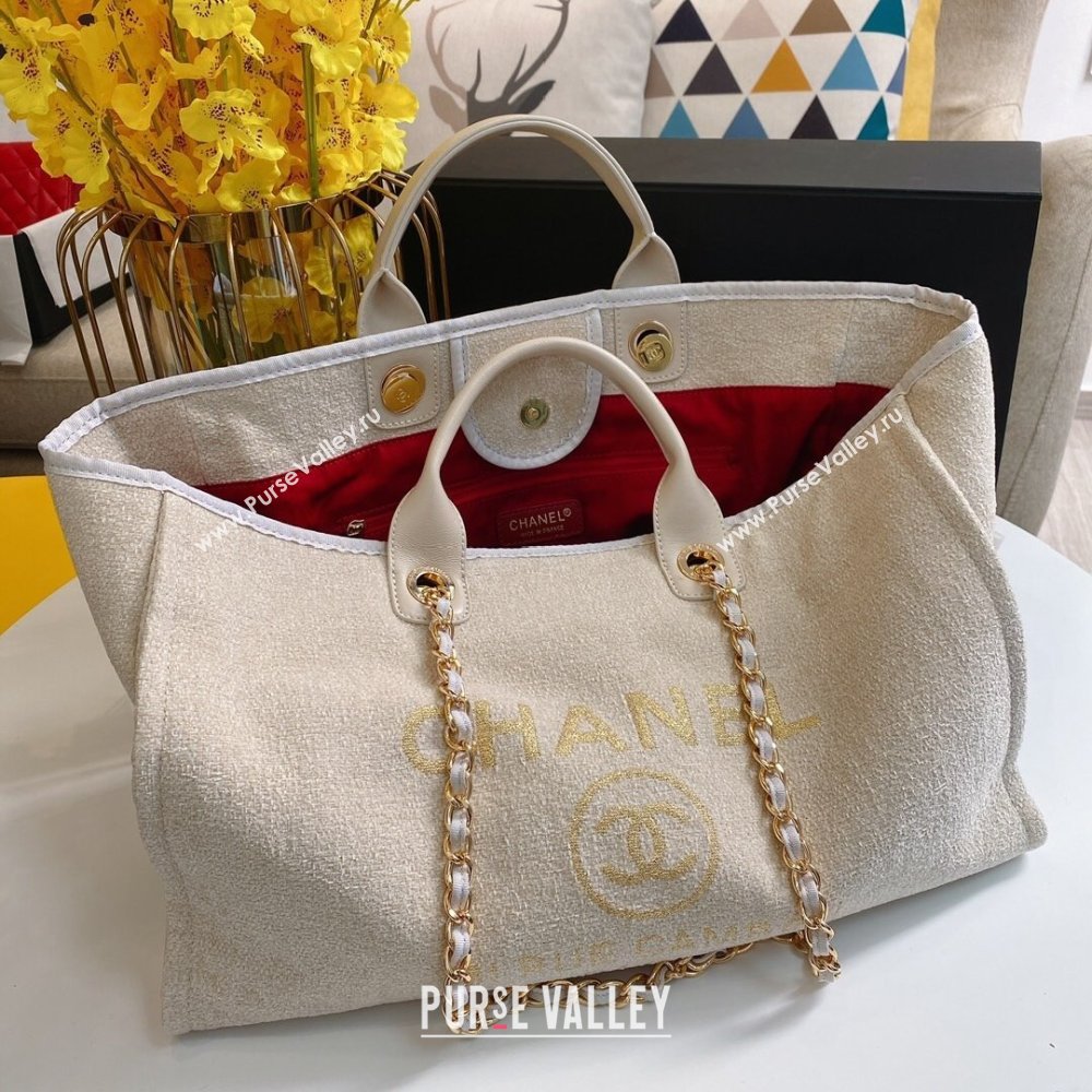 Chanel Deauville Large Shopping Tote Bag A93786 Towel Fabric Beige 2021 (smjd-21012706)
