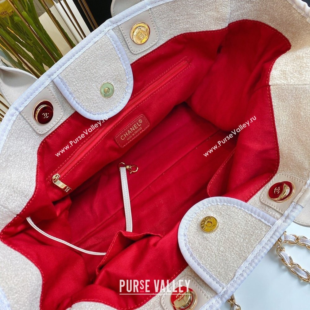 Chanel Deauville Large Shopping Tote Bag A93786 Towel Fabric Beige 2021 (smjd-21012706)