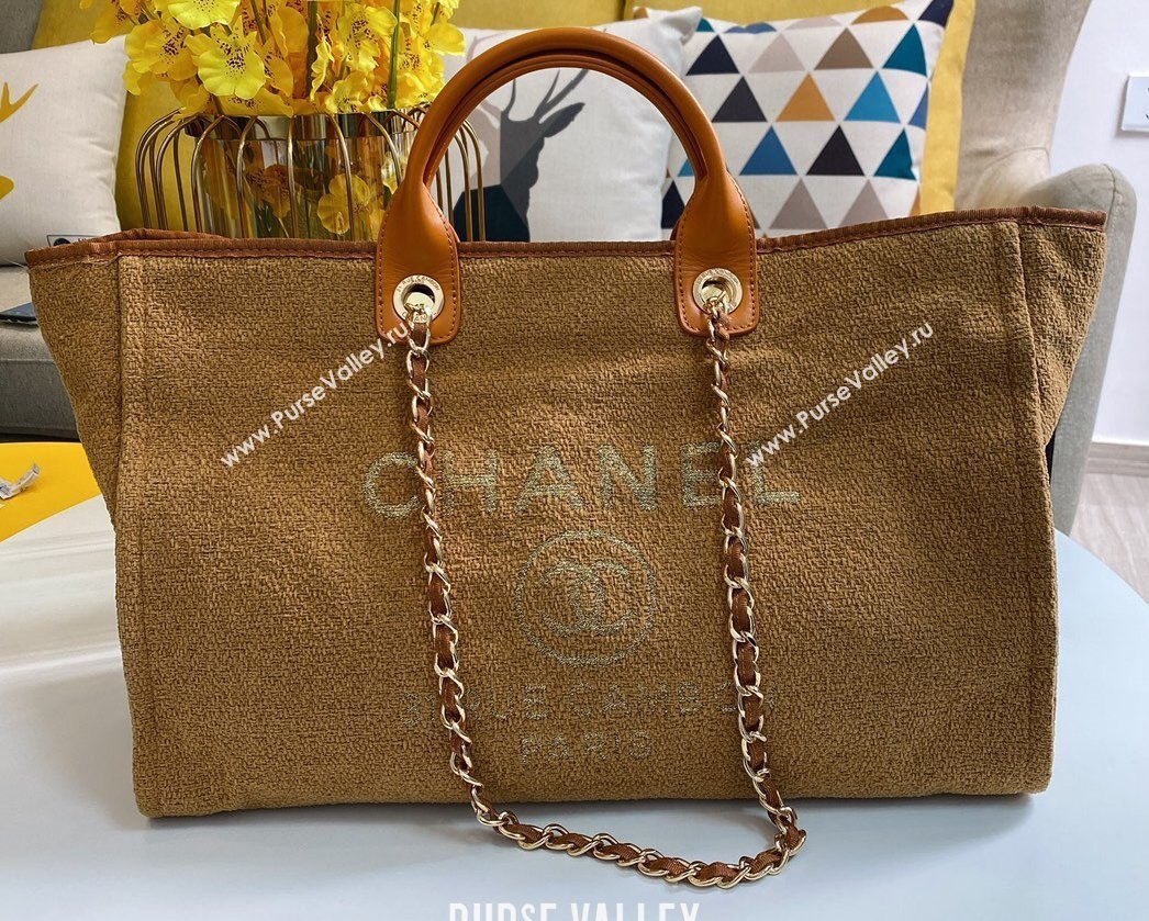 Chanel Deauville Large Shopping Tote Bag A93786 Towel Fabric Brown 2021 (smjd-21012707)