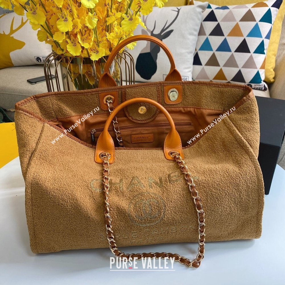 Chanel Deauville Large Shopping Tote Bag A93786 Towel Fabric Brown 2021 (smjd-21012707)