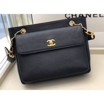 Chanel Vintage Caviar Leather Shoulder Bag with Front Pocket AS6706 Black 2021 (smjd-21012701)