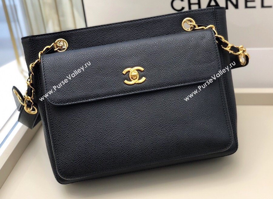 Chanel Vintage Caviar Leather Shoulder Bag with Front Pocket AS6706 Black 2021 (smjd-21012701)