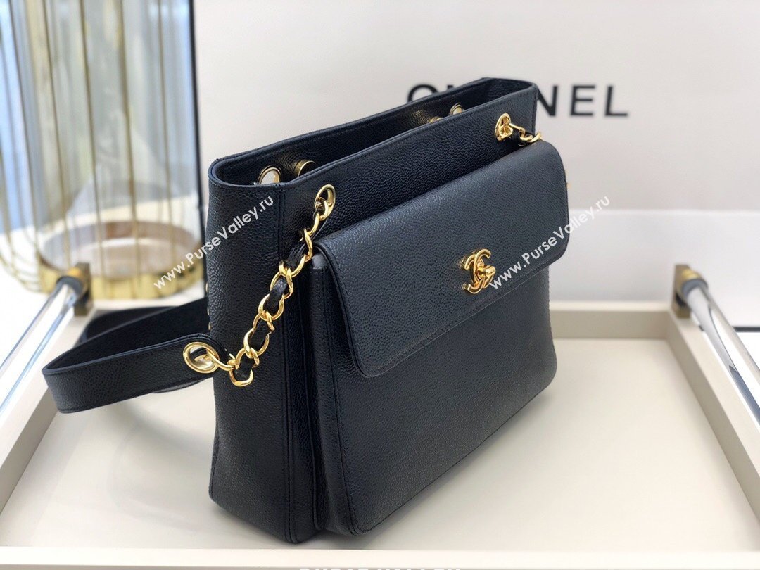 Chanel Vintage Caviar Leather Shoulder Bag with Front Pocket AS6706 Black 2021 (smjd-21012701)