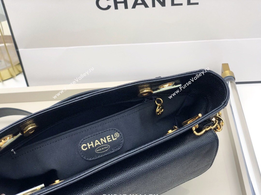 Chanel Vintage Caviar Leather Shoulder Bag with Front Pocket AS6706 Black 2021 (smjd-21012701)