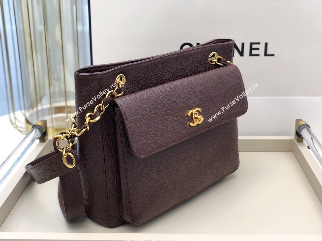 Chanel Vintage Caviar Leather Shoulder Bag with Front Pocket AS6706 Burgundy 2021 (smjd-21012702)