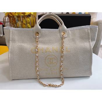 Chanel Deauville Large Shopping Tote Bag A93786 Towel Fabric Beige 2021 (smjd-21012706)