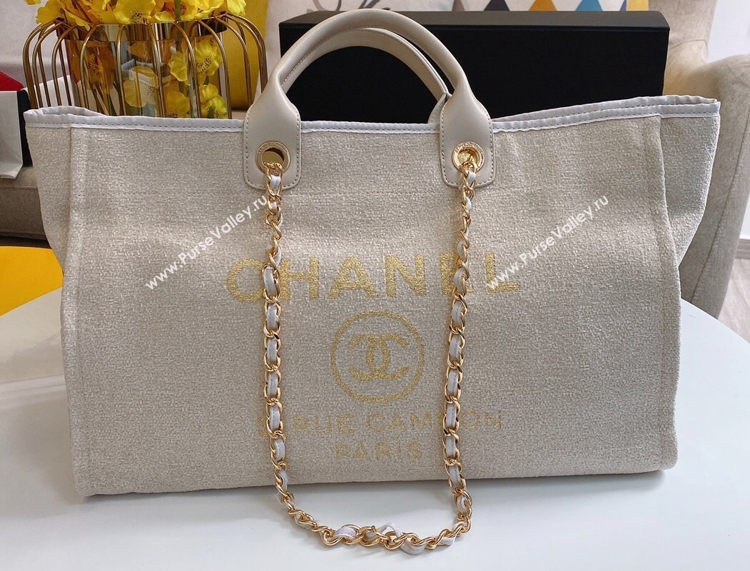 Chanel Deauville Large Shopping Tote Bag A93786 Towel Fabric Beige 2021 (smjd-21012706)