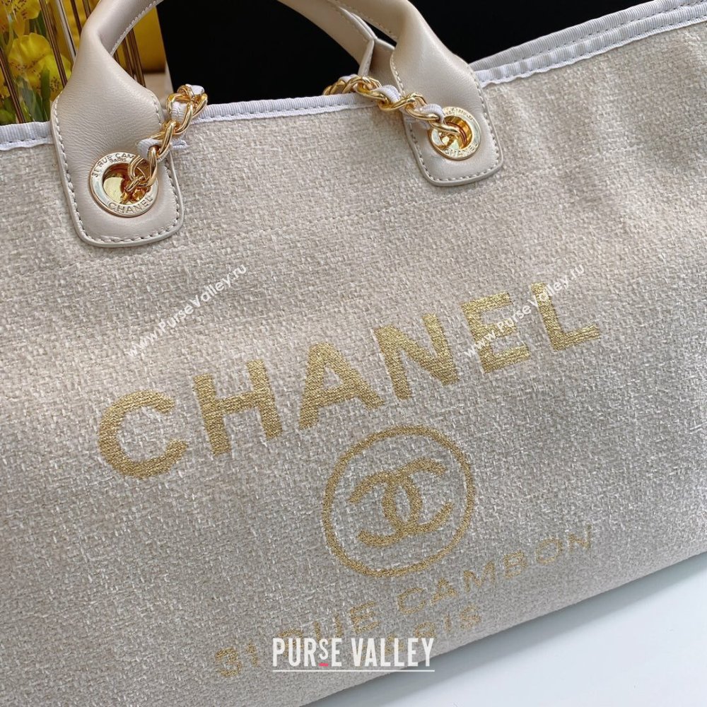 Chanel Deauville Large Shopping Tote Bag A93786 Towel Fabric Beige 2021 (smjd-21012706)