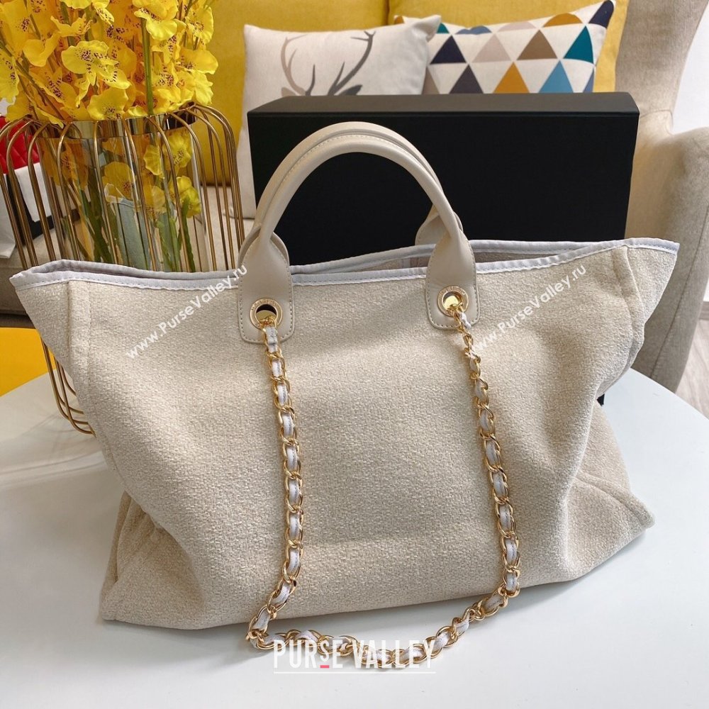 Chanel Deauville Large Shopping Tote Bag A93786 Towel Fabric Beige 2021 (smjd-21012706)