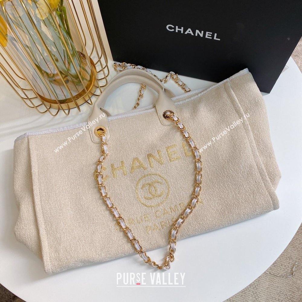 Chanel Deauville Large Shopping Tote Bag A93786 Towel Fabric Beige 2021 (smjd-21012706)