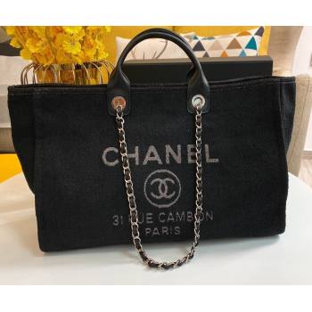 Chanel Deauville Large Shopping Tote Bag A93786 Towel Fabric Black 2021 (smjd-21012705)