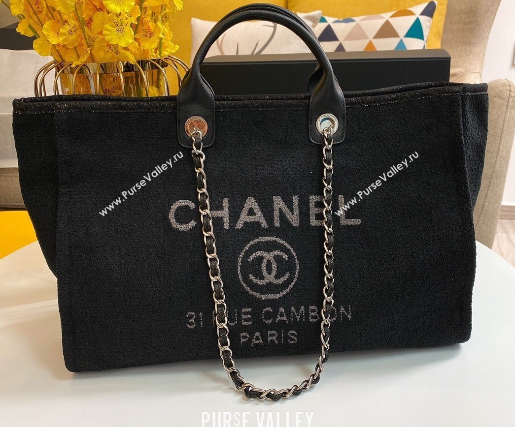 Chanel Deauville Large Shopping Tote Bag A93786 Towel Fabric Black 2021 (smjd-21012705)