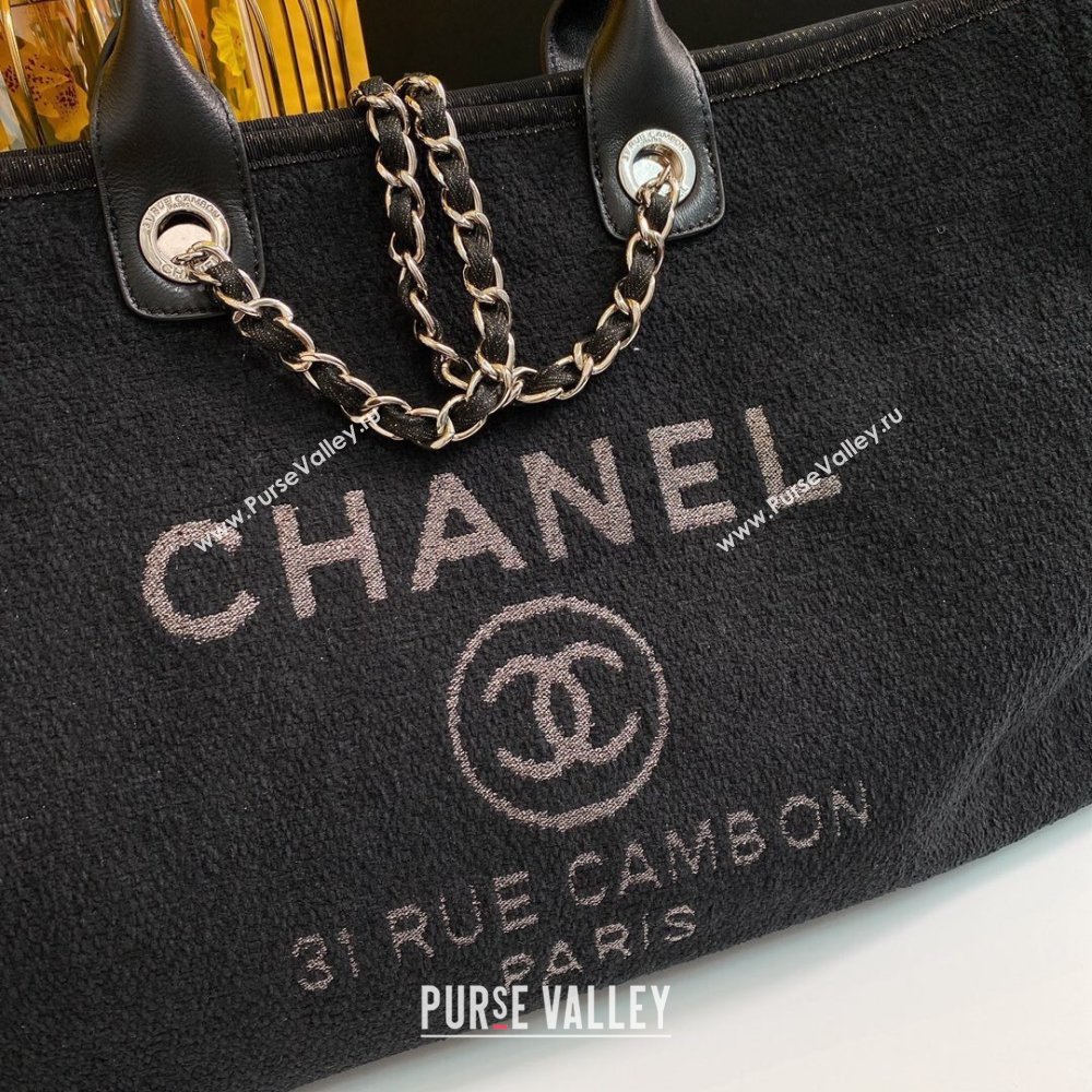 Chanel Deauville Large Shopping Tote Bag A93786 Towel Fabric Black 2021 (smjd-21012705)