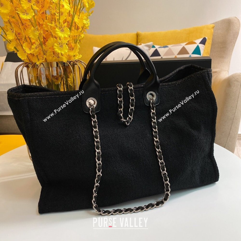 Chanel Deauville Large Shopping Tote Bag A93786 Towel Fabric Black 2021 (smjd-21012705)