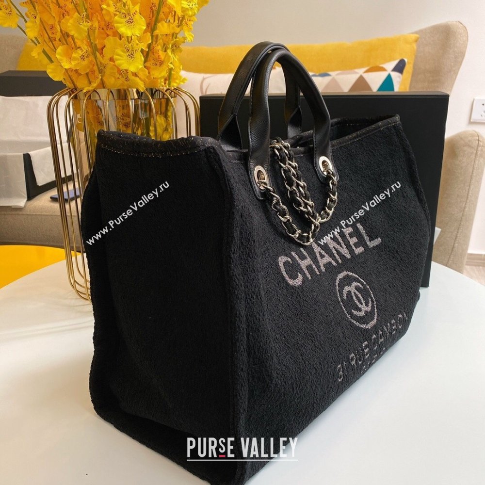 Chanel Deauville Large Shopping Tote Bag A93786 Towel Fabric Black 2021 (smjd-21012705)