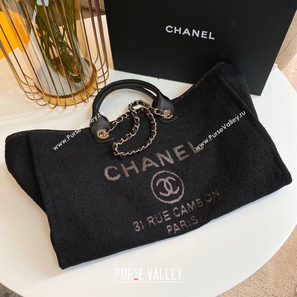 Chanel Deauville Large Shopping Tote Bag A93786 Towel Fabric Black 2021 (smjd-21012705)