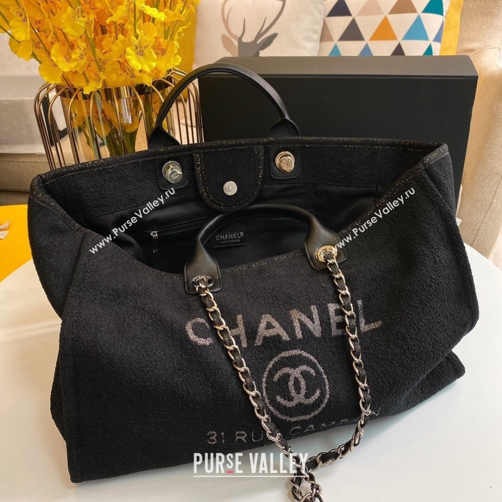 Chanel Deauville Large Shopping Tote Bag A93786 Towel Fabric Black 2021 (smjd-21012705)