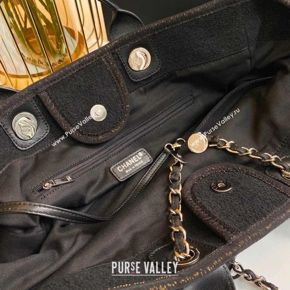 Chanel Deauville Large Shopping Tote Bag A93786 Towel Fabric Black 2021 (smjd-21012705)