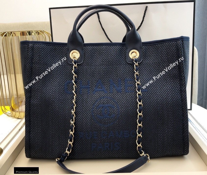 Chanel Deauville Large Shopping Tote Bag A66941 Canvas Dark Blue 2021 (smjd-21012710)