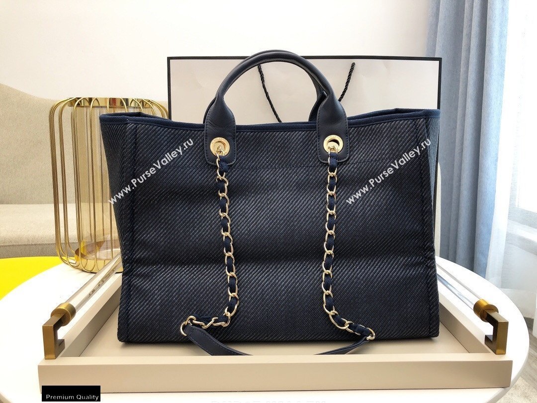 Chanel Deauville Large Shopping Tote Bag A66941 Canvas Dark Blue 2021 (smjd-21012710)