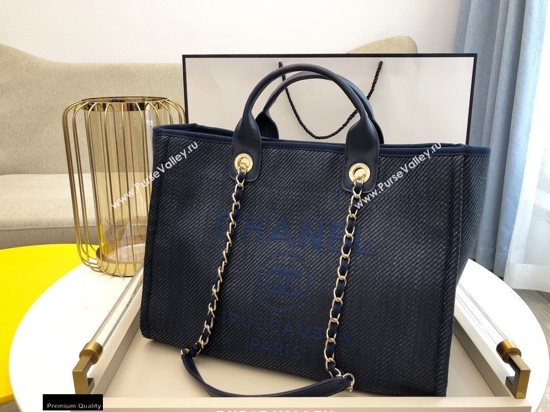 Chanel Deauville Large Shopping Tote Bag A66941 Canvas Dark Blue 2021 (smjd-21012710)