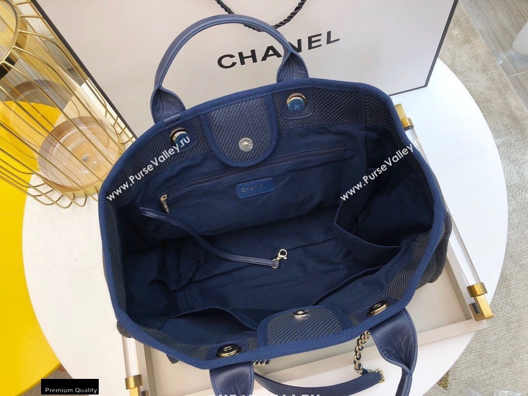 Chanel Deauville Large Shopping Tote Bag A66941 Canvas Dark Blue 2021 (smjd-21012710)